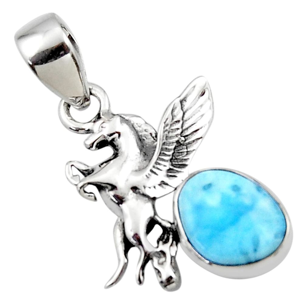 4.28cts natural blue larimar 925 sterling silver unicorn pendant jewelry r48335