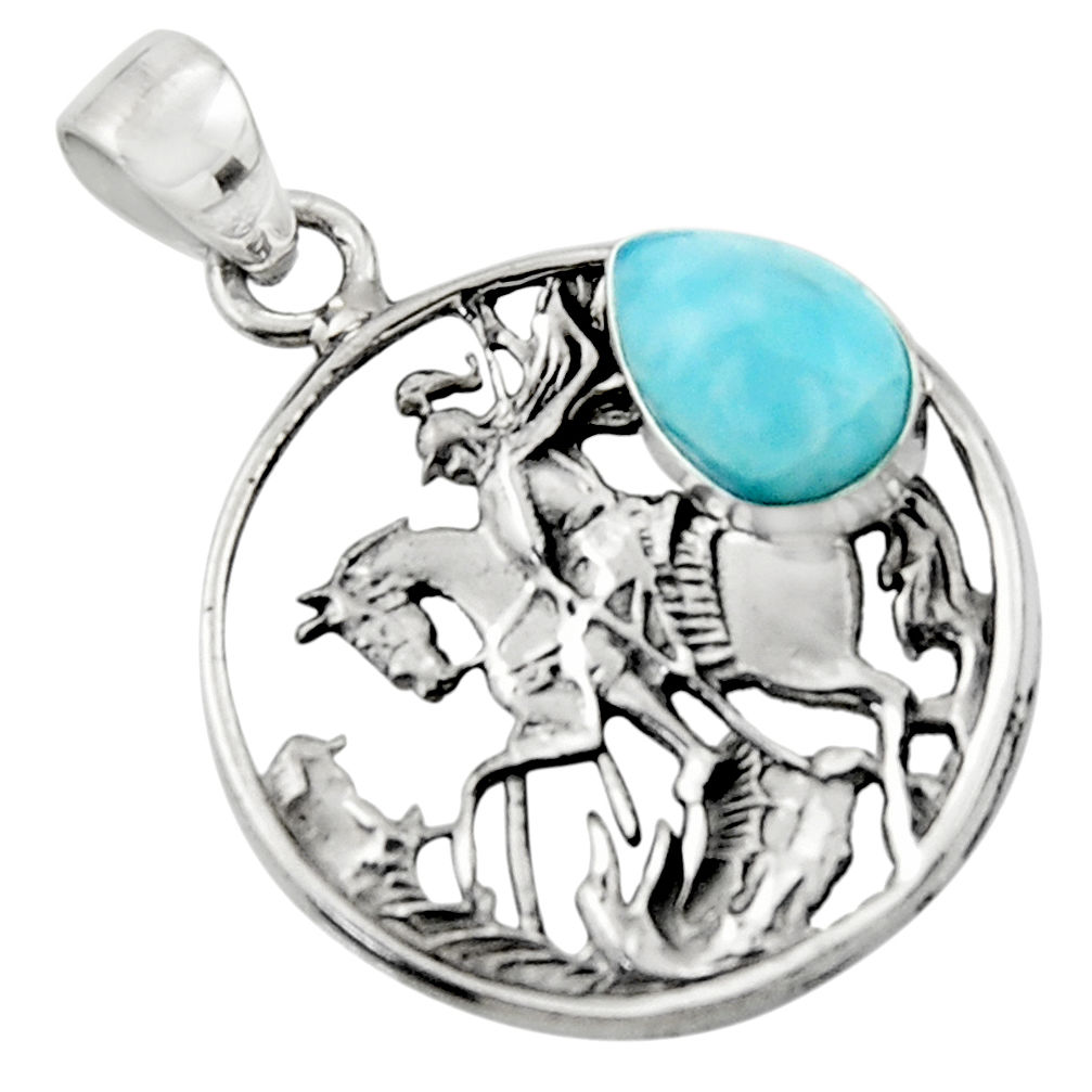 4.67cts natural blue larimar 925 sterling silver unicorn pendant jewelry r52741