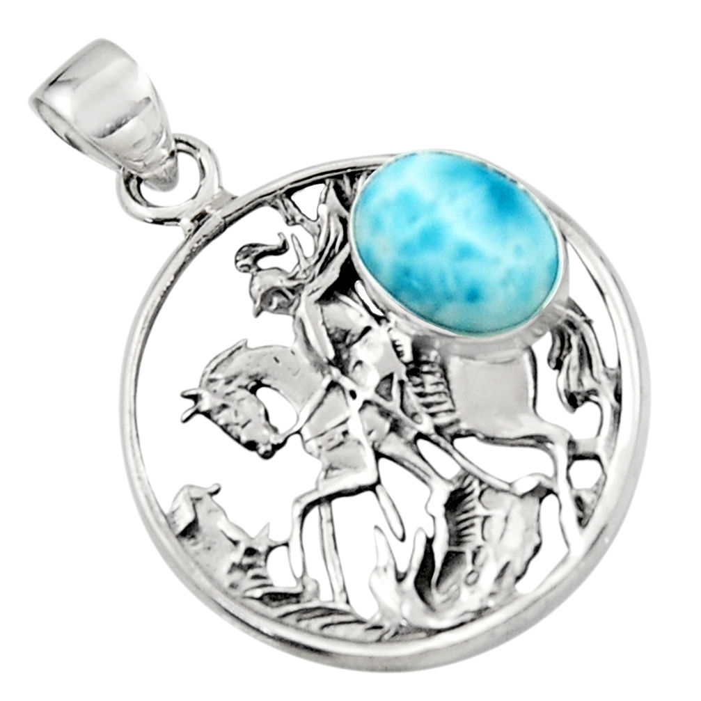 4.50cts natural blue larimar 925 sterling silver unicorn pendant jewelry r52742