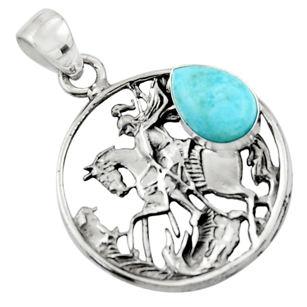 4.99cts natural blue larimar 925 sterling silver unicorn pendant jewelry r52763