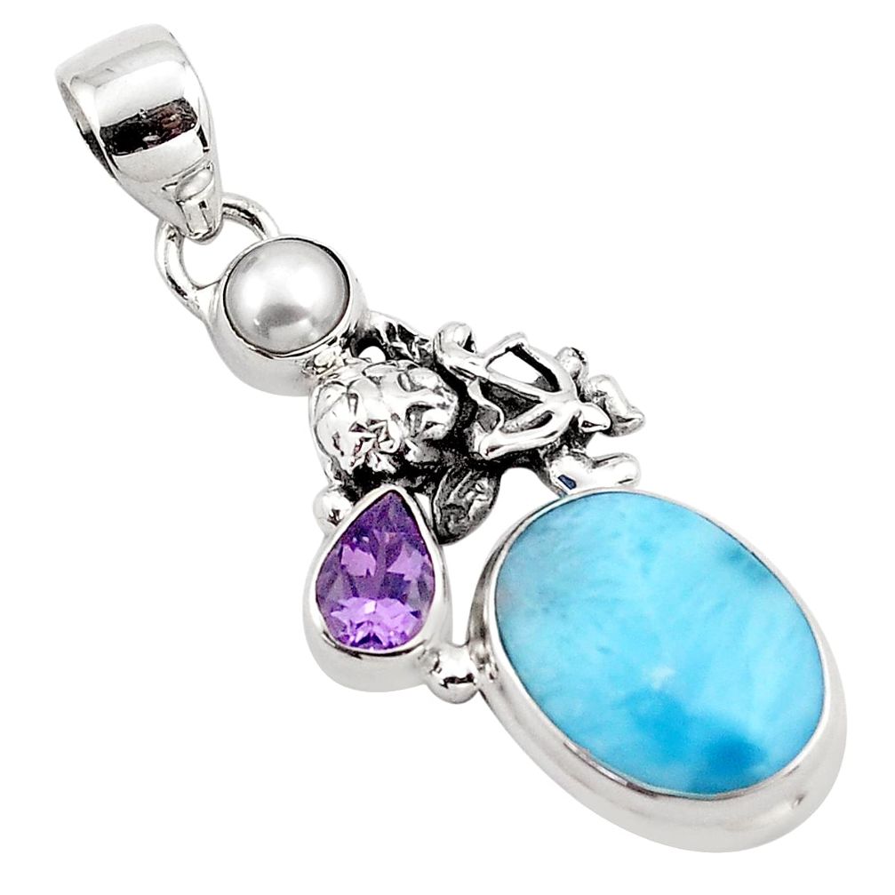 7.63cts natural blue larimar amethyst 925 sterling silver pendant jewelry p88989