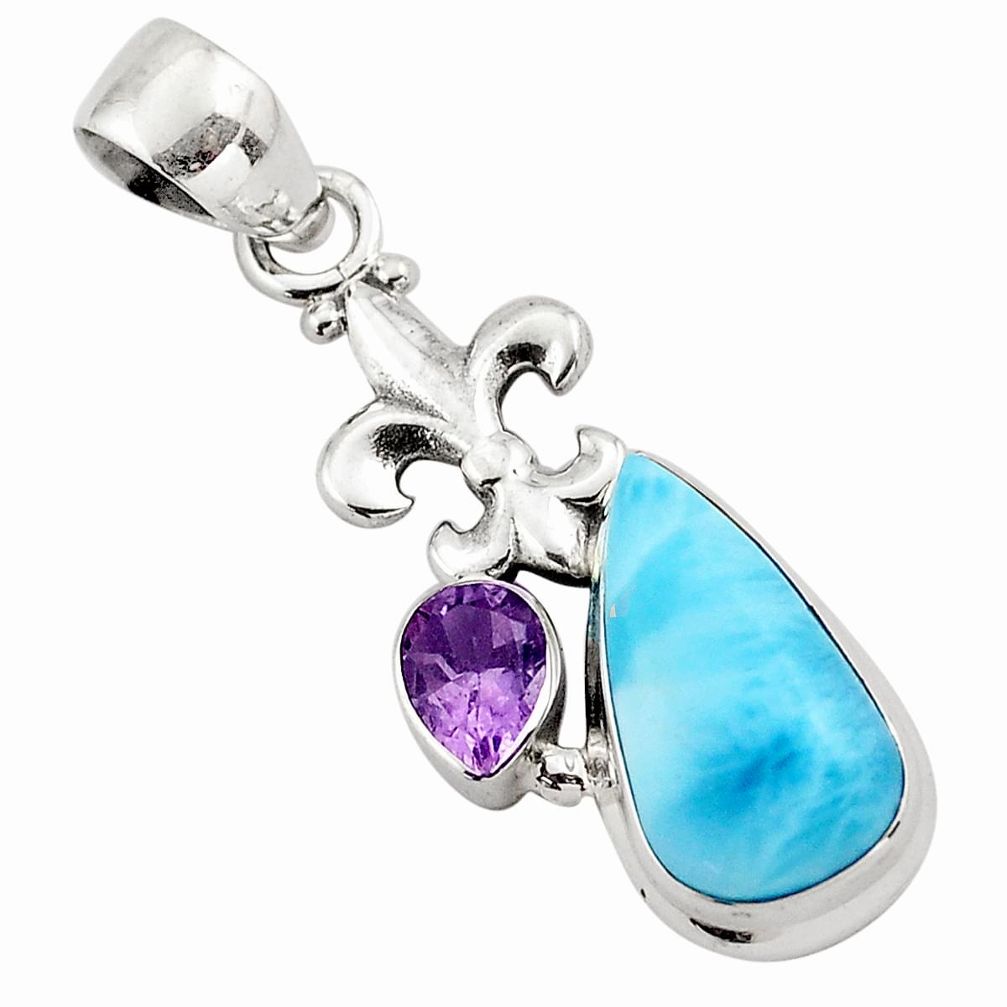 7.66cts natural blue larimar amethyst 925 sterling silver pendant jewelry p88994