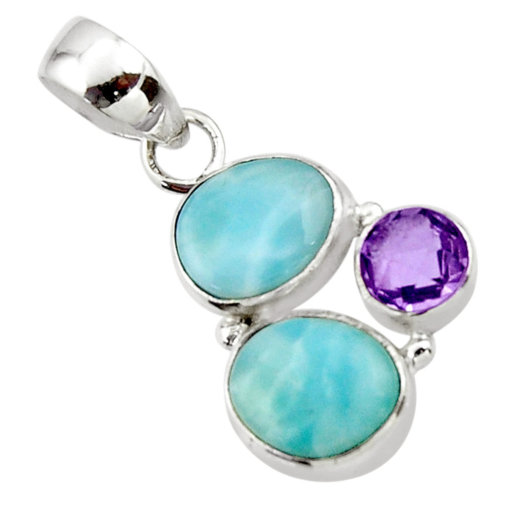 8.86cts natural blue larimar amethyst 925 sterling silver pendant jewelry r44551