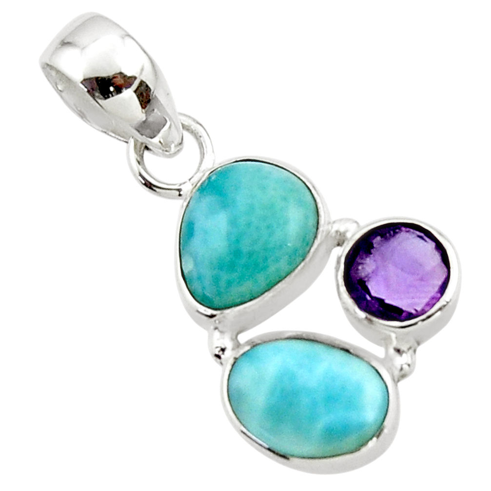 8.73cts natural blue larimar amethyst 925 sterling silver pendant jewelry r44553