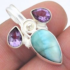7.68cts natural blue larimar amethyst 925 sterling silver pendant jewelry u61504