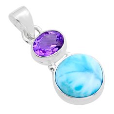 6.03cts natural blue larimar amethyst 925 sterling silver pendant jewelry y15799