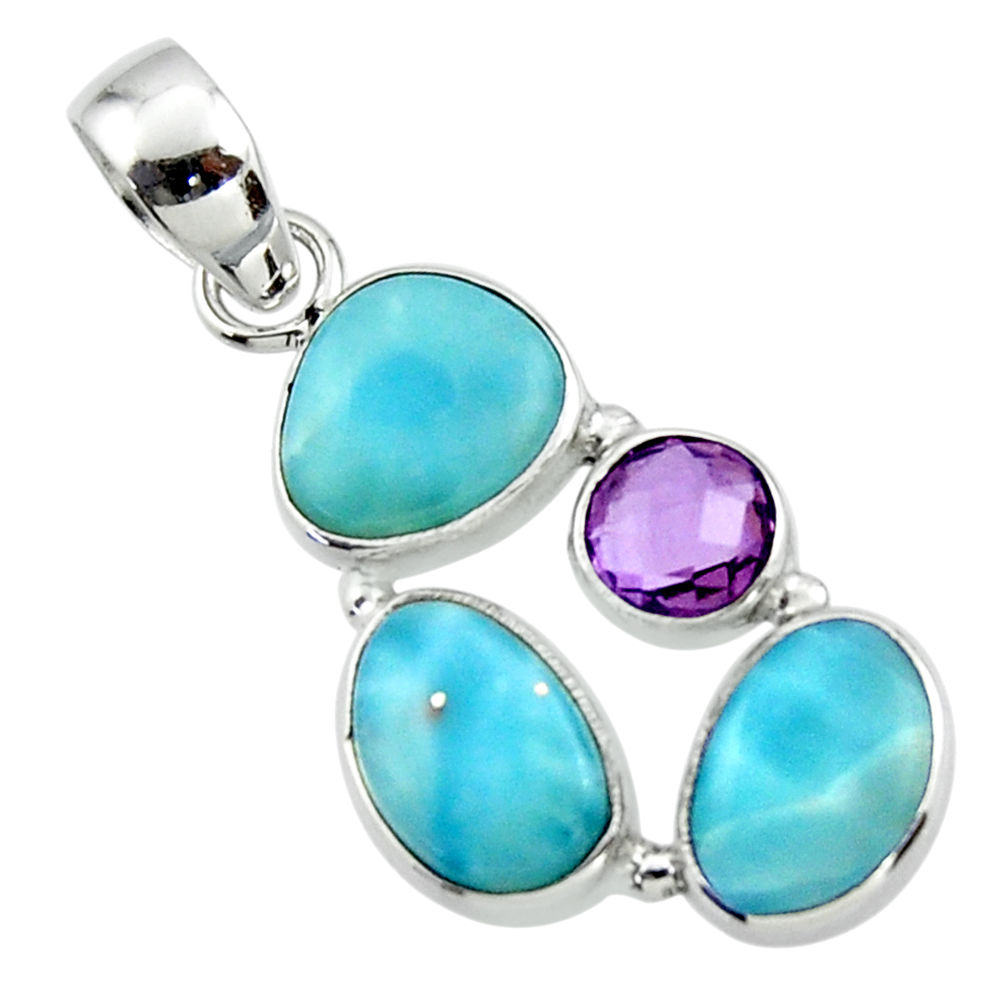11.73cts natural blue larimar amethyst 925 sterling silver pendant r44554