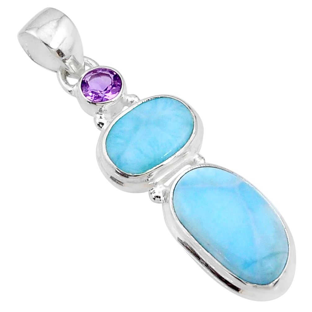 14.26cts natural blue larimar amethyst 925 sterling silver pendant r72976