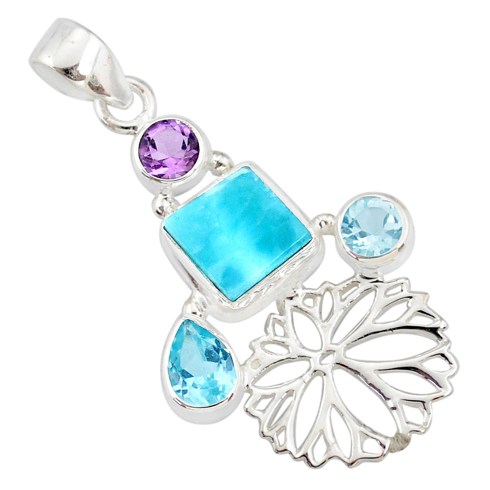 7.88cts natural blue larimar amethyst topaz 925 sterling silver pendant r78391