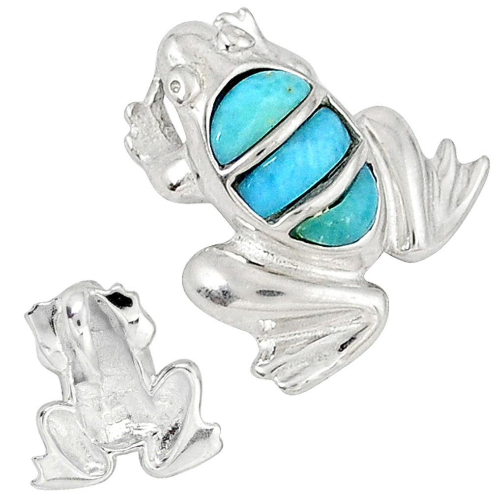 Natural blue larimar fancy 925 sterling silver frog pendant a32829 c15352