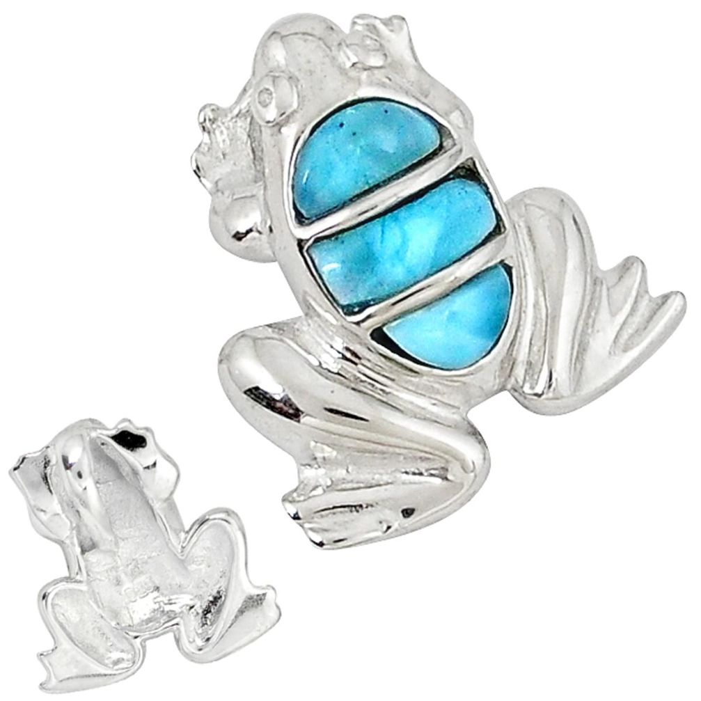 Natural blue larimar fancy 925 sterling silver frog pendant a32831 c15347