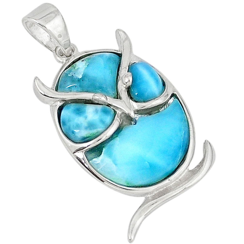 Natural blue larimar fancy 925 sterling silver owl pendant jewelry a32933 c14149