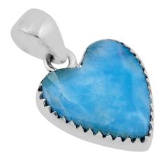 6.64cts natural blue larimar heart 925 sterling silver pendant jewelry n34268