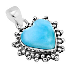 6.27cts natural blue larimar heart 925 sterling silver pendant jewelry y64761