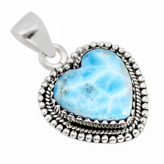 9.00cts natural blue larimar heart 925 sterling silver pendant jewelry y80185