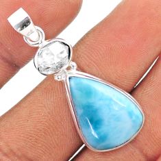 15.05cts natural blue larimar herkimer diamond 925 silver pendant jewelry t80065