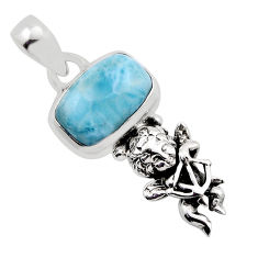 4.05cts natural blue larimar octagan sterling silver baby angel pendant y86339