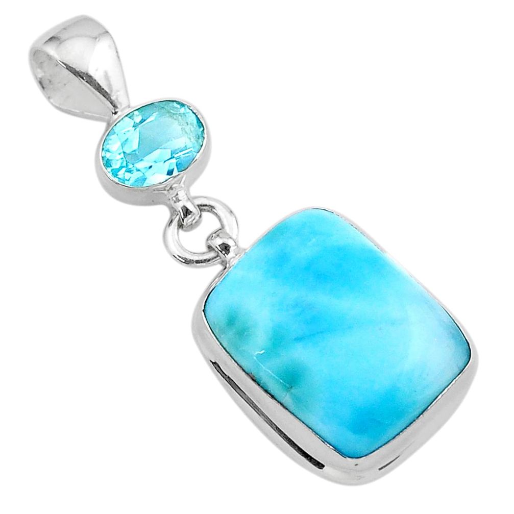 16.87cts natural blue larimar octagan topaz 925 sterling silver pendant t24552