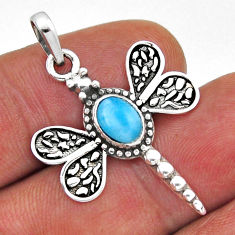 1.49cts natural blue larimar oval 925 sterling silver dragonfly pendant n45184