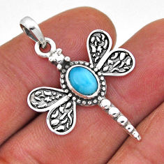 1.53cts natural blue larimar oval 925 sterling silver dragonfly pendant n45188
