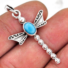 1.36cts natural blue larimar oval 925 sterling silver dragonfly pendant n45666
