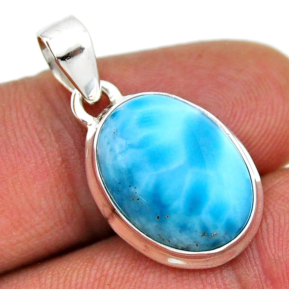 8.24cts natural blue larimar oval 925 sterling silver pendant jewelry n40927