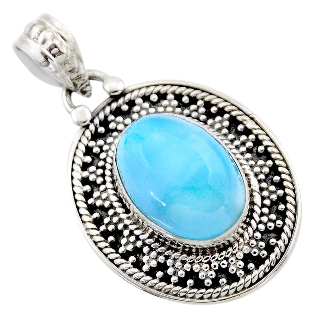 6.31cts natural blue larimar oval 925 sterling silver pendant jewelry r53166