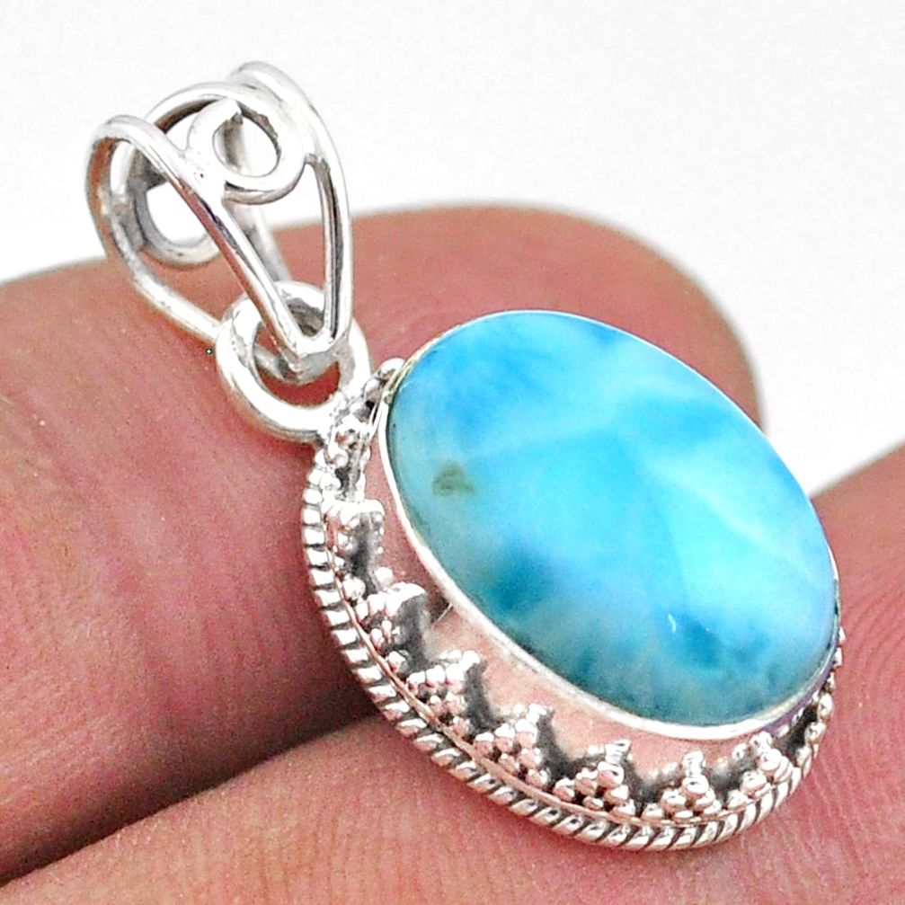 6.27cts natural blue larimar oval 925 sterling silver pendant jewelry t46764