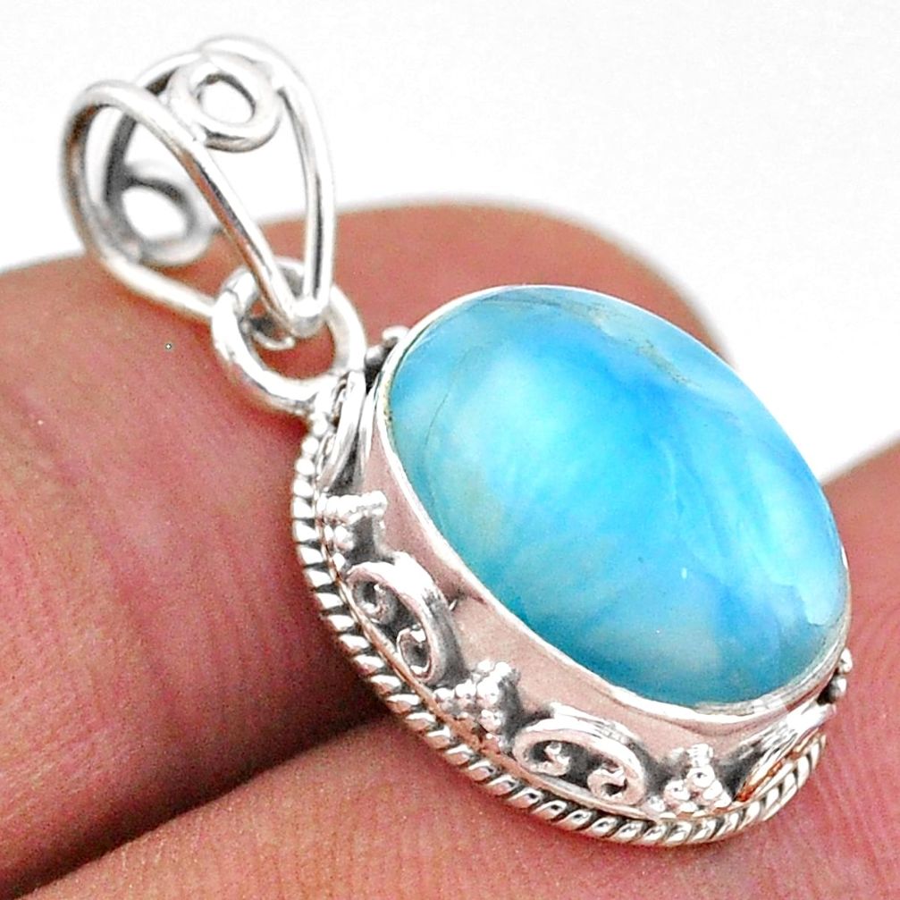 6.23cts natural blue larimar oval 925 sterling silver pendant jewelry t46765