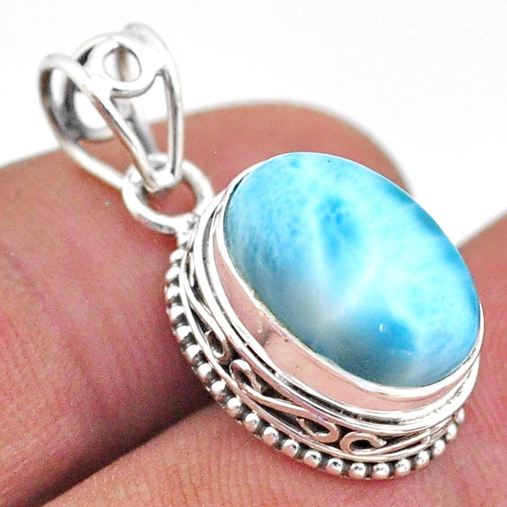 6.82cts natural blue larimar oval 925 sterling silver pendant jewelry t46768