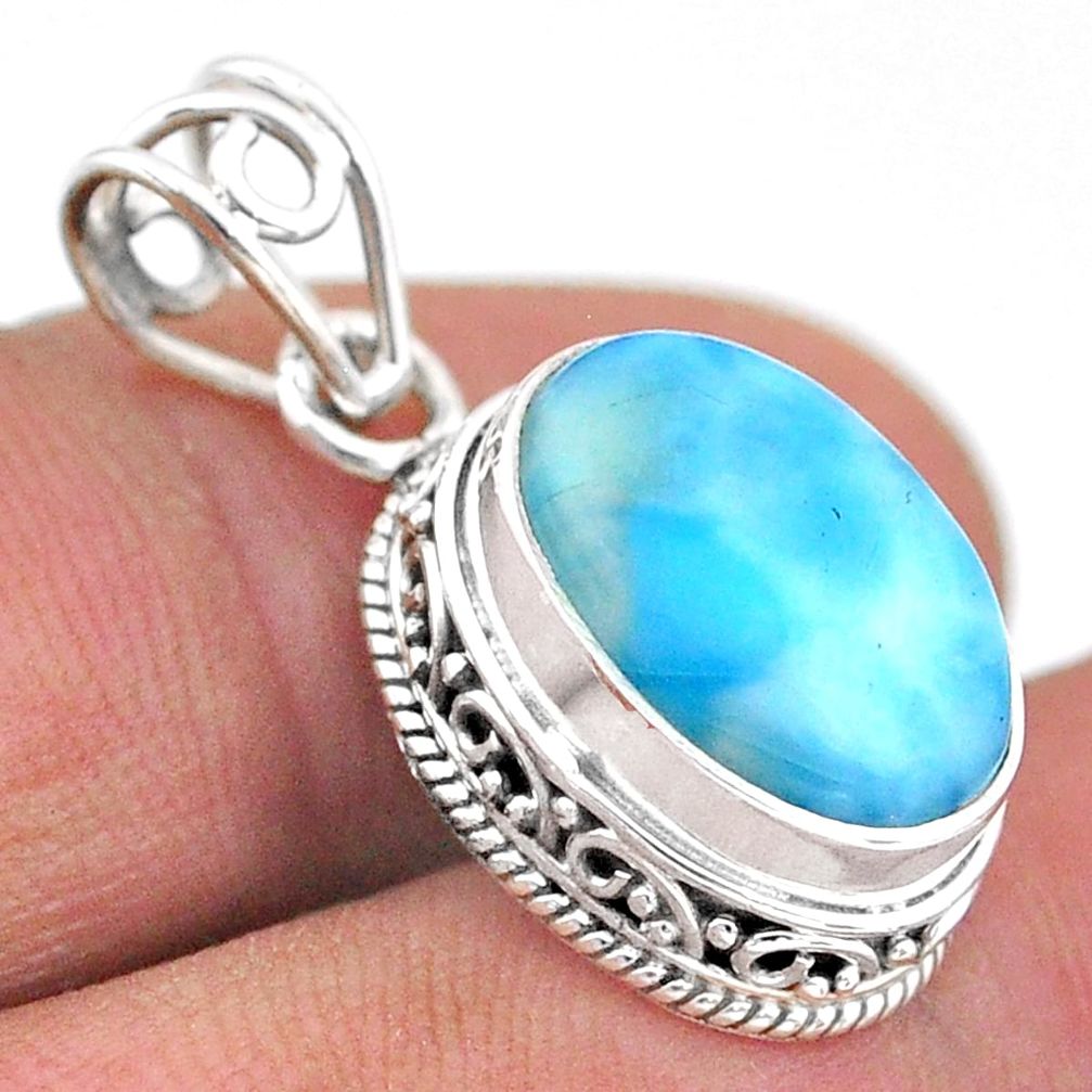 6.51cts natural blue larimar oval 925 sterling silver pendant jewelry t46770