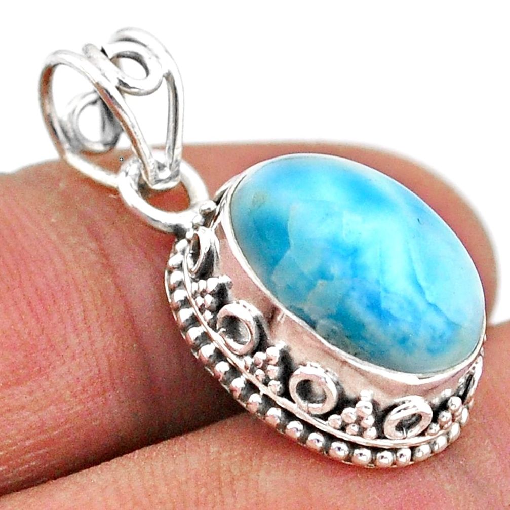 6.27cts natural blue larimar oval 925 sterling silver pendant jewelry t46775