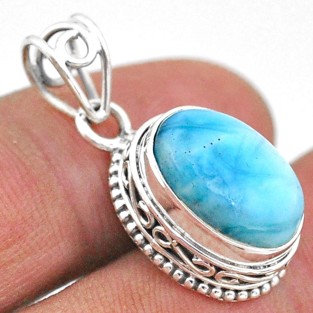 6.55cts natural blue larimar oval 925 sterling silver pendant jewelry t46779