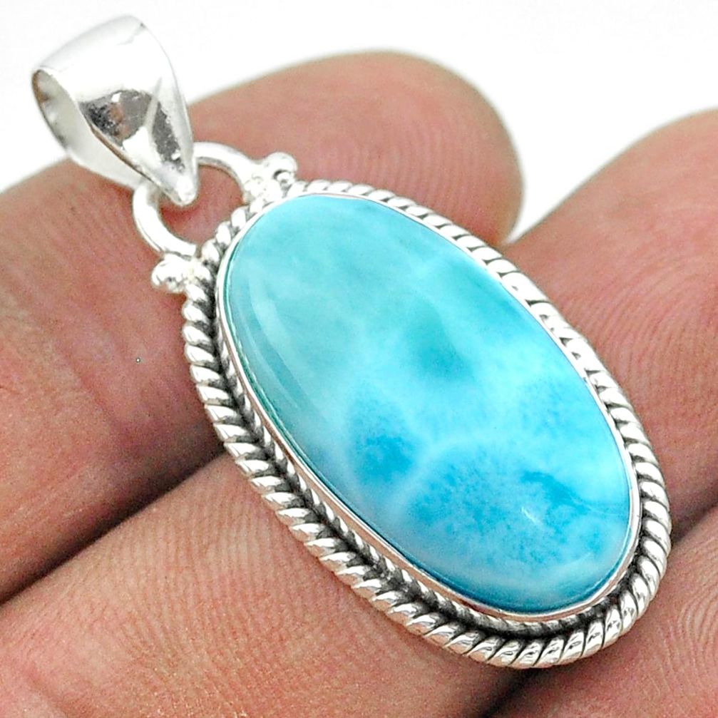 15.55cts natural blue larimar oval 925 sterling silver pendant jewelry t56388