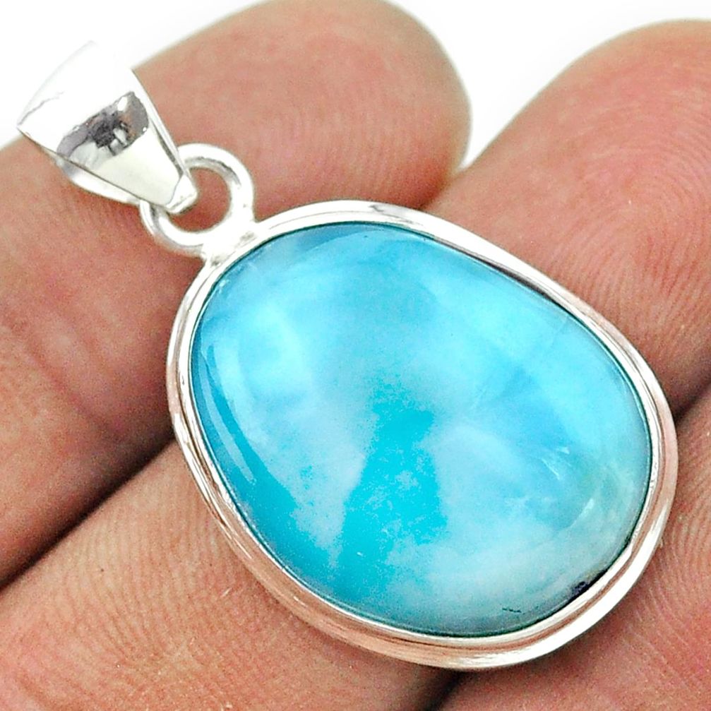 17.42cts natural blue larimar oval 925 sterling silver pendant jewelry t56536