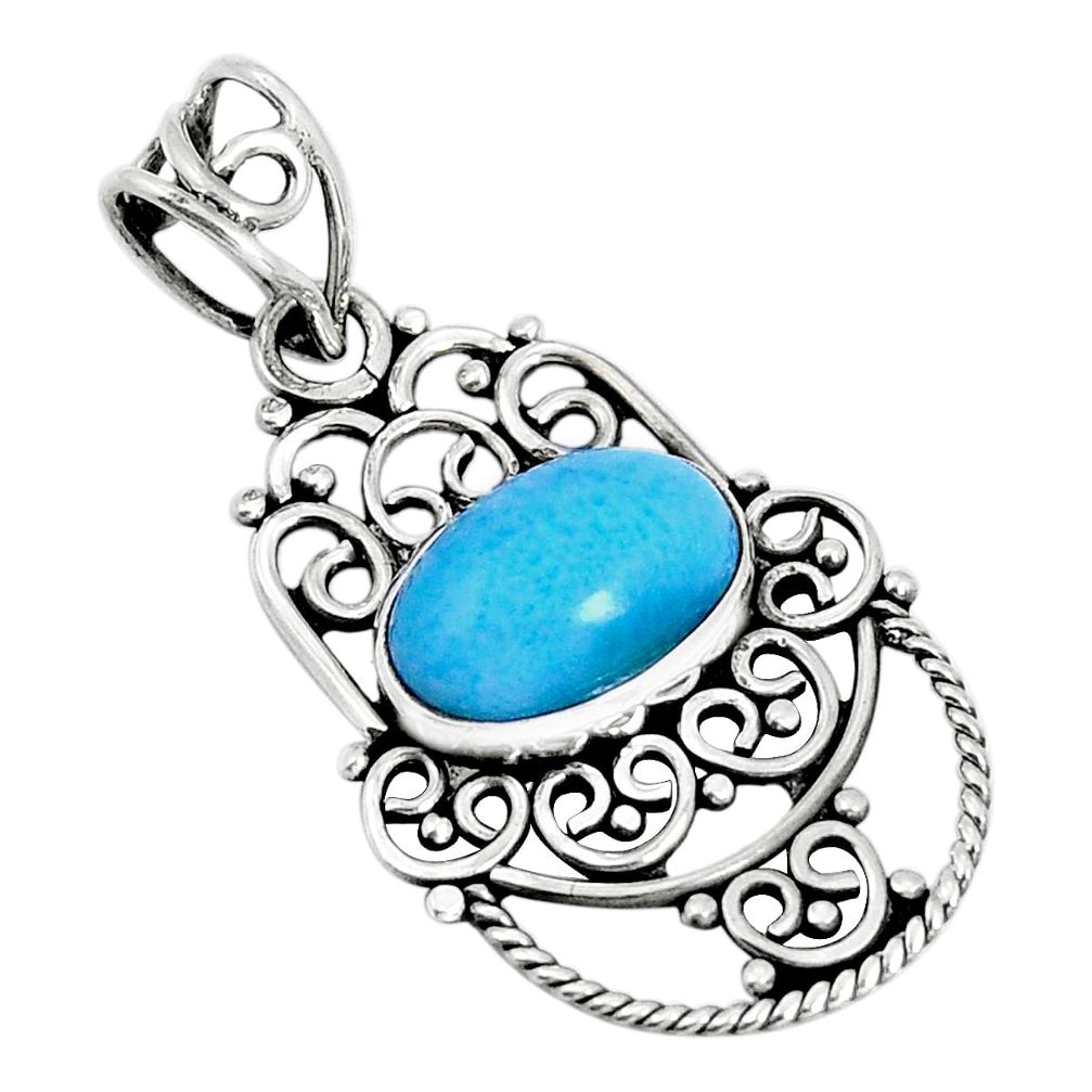 4.03cts natural blue larimar oval 925 sterling silver pendant jewelry y5342