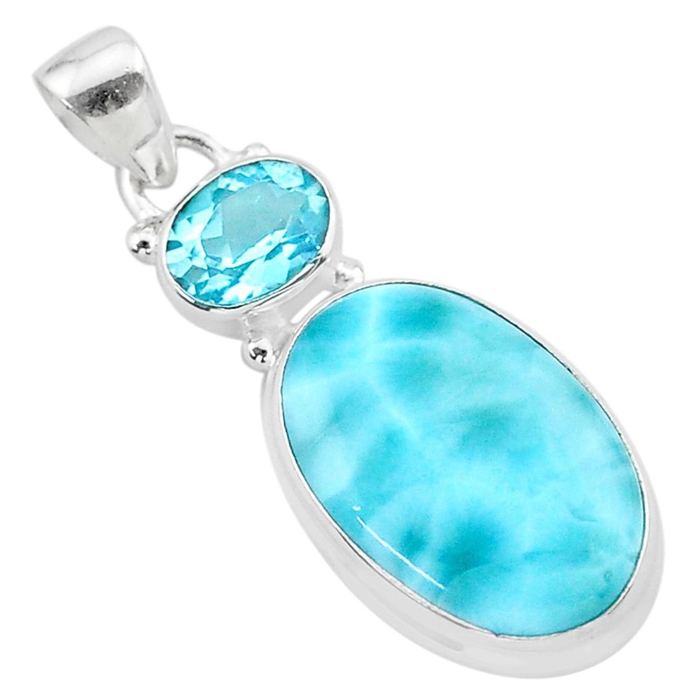 13.15cts natural blue larimar oval topaz 925 sterling silver pendant t24484