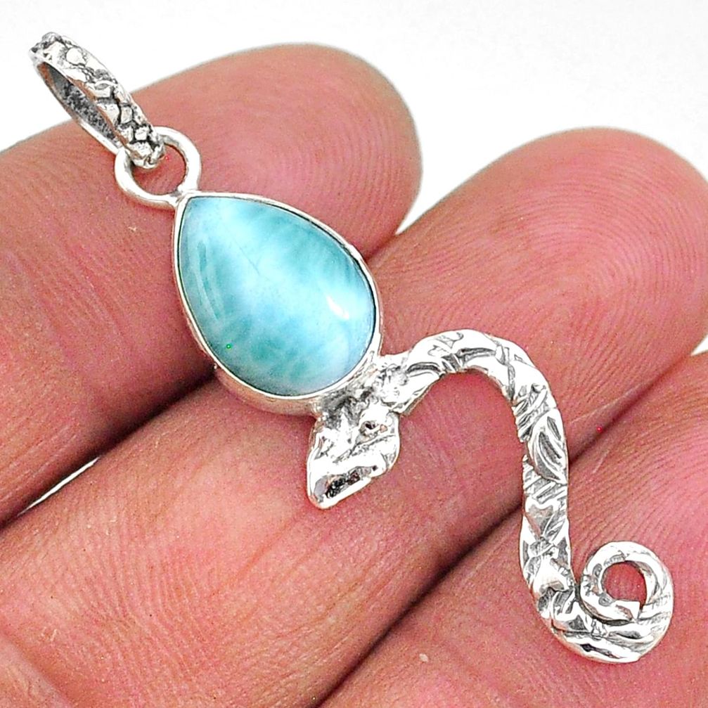 4.89cts natural blue larimar pear 925 sterling silver pendant jewelry t11090