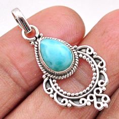 2.45cts natural blue larimar pear 925 sterling silver pendant jewelry t84786