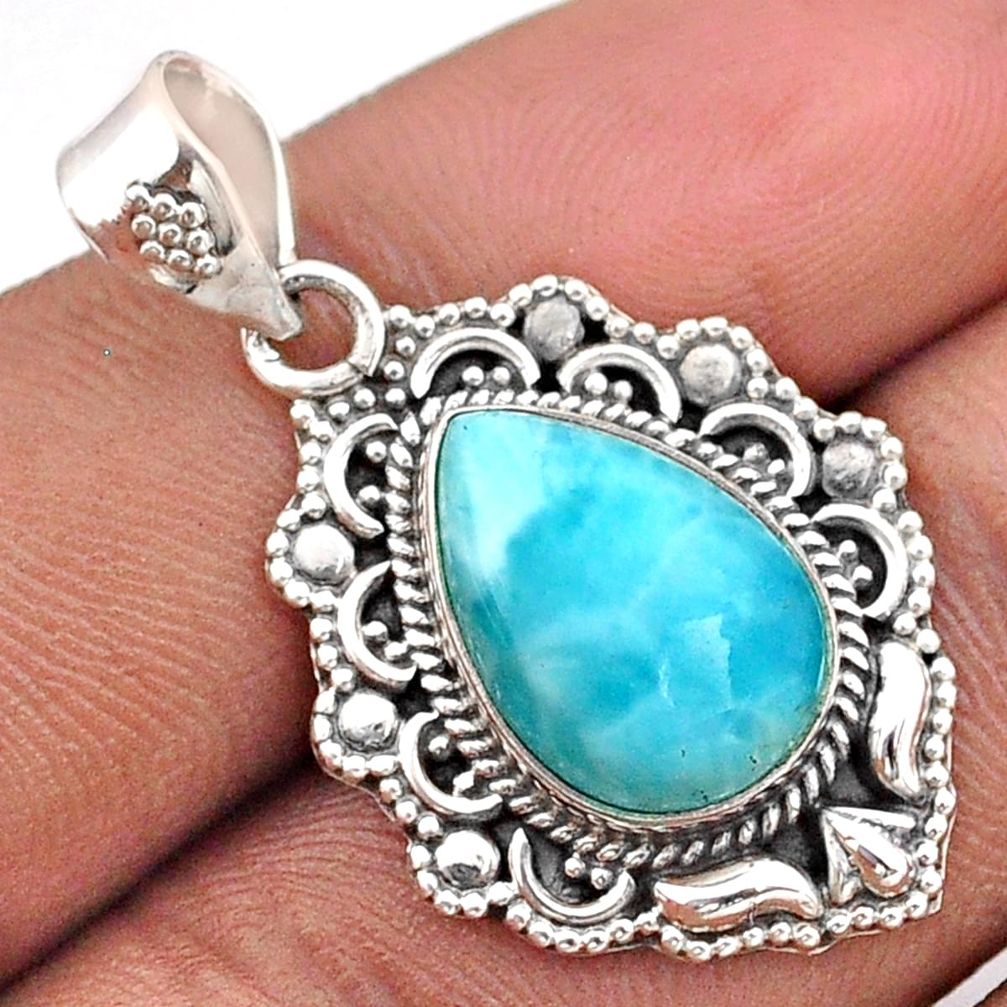 6.33cts natural blue larimar pear 925 sterling silver pendant jewelry t84847