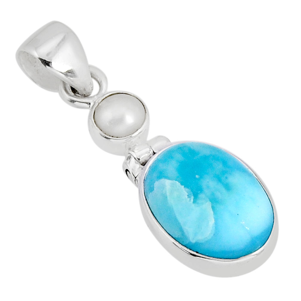 5.79cts natural blue larimar pearl 925 sterling silver pendant jewelry y74067