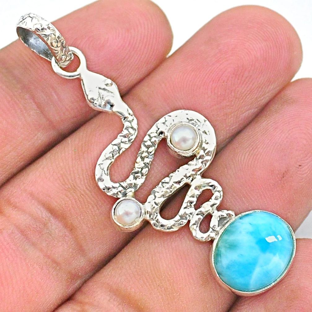 7.30cts natural blue larimar pearl 925 sterling silver snake pendant t35542