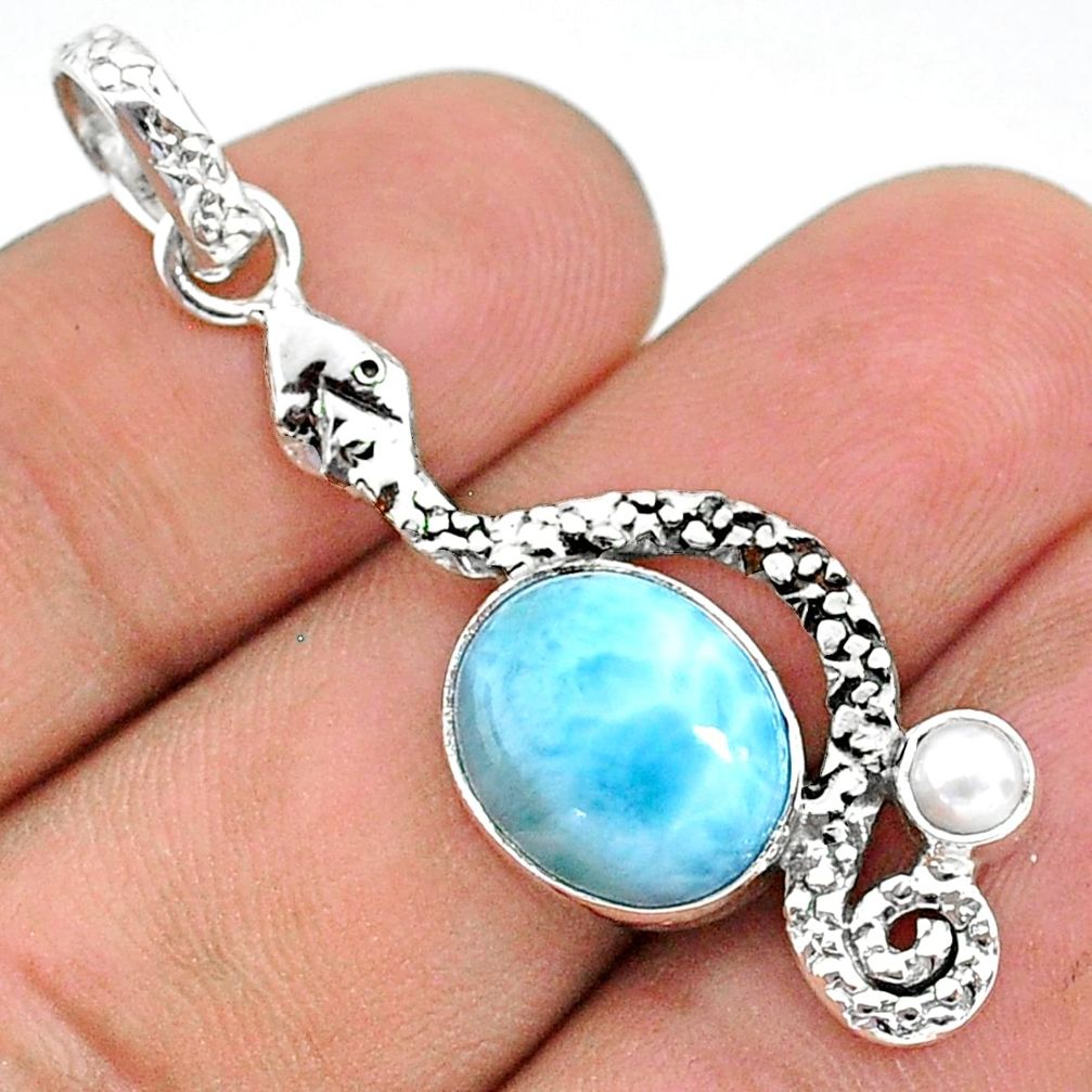 5.38cts natural blue larimar pearl 925 sterling silver snake pendant t35661