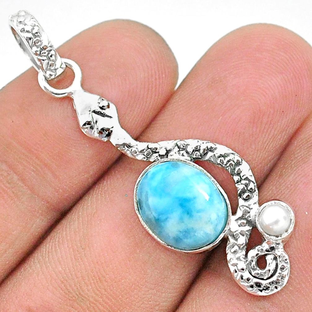 5.11cts natural blue larimar pearl 925 sterling silver snake pendant t35662