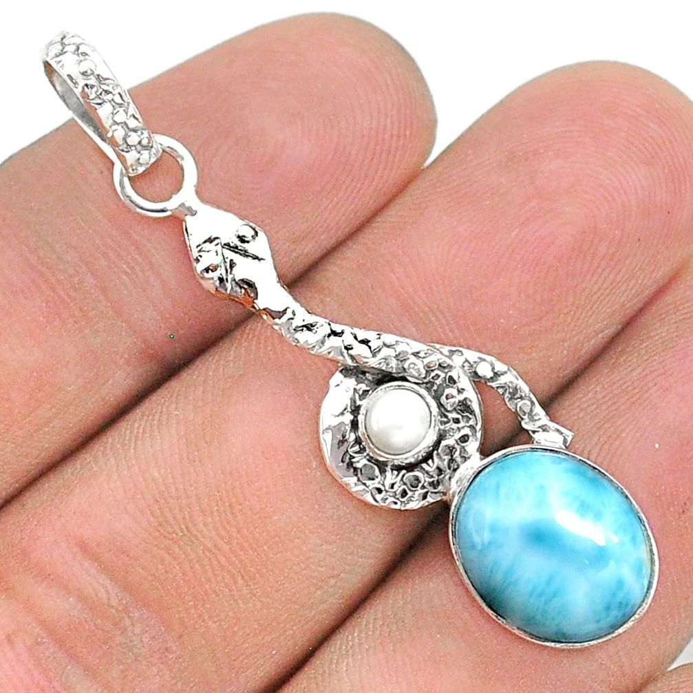 5.58cts natural blue larimar pearl 925 sterling silver snake pendant t35664