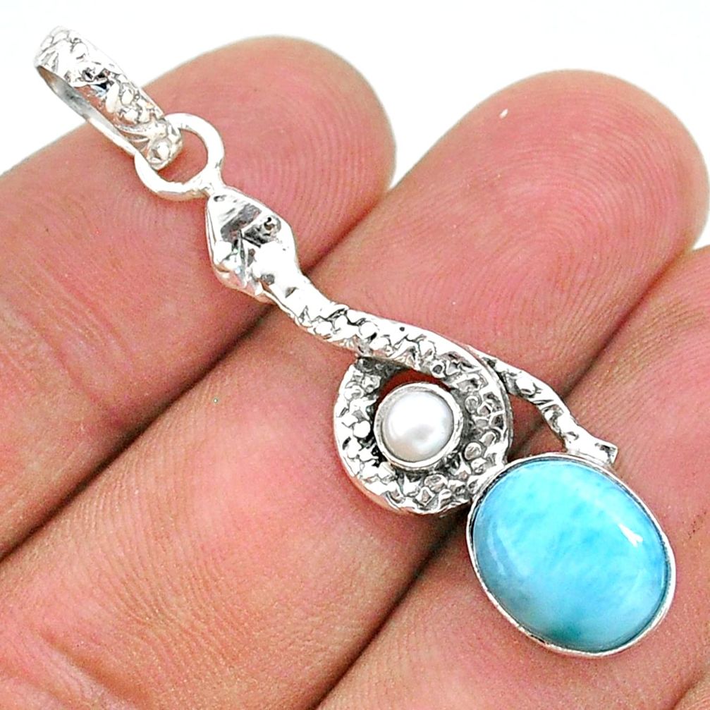 5.11cts natural blue larimar pearl 925 sterling silver snake pendant t35681