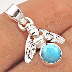 1.15cts natural blue larimar round 925 sterling silver honey bee pendant u13710