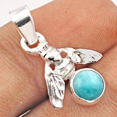 1.15cts natural blue larimar round 925 sterling silver honey bee pendant u13713