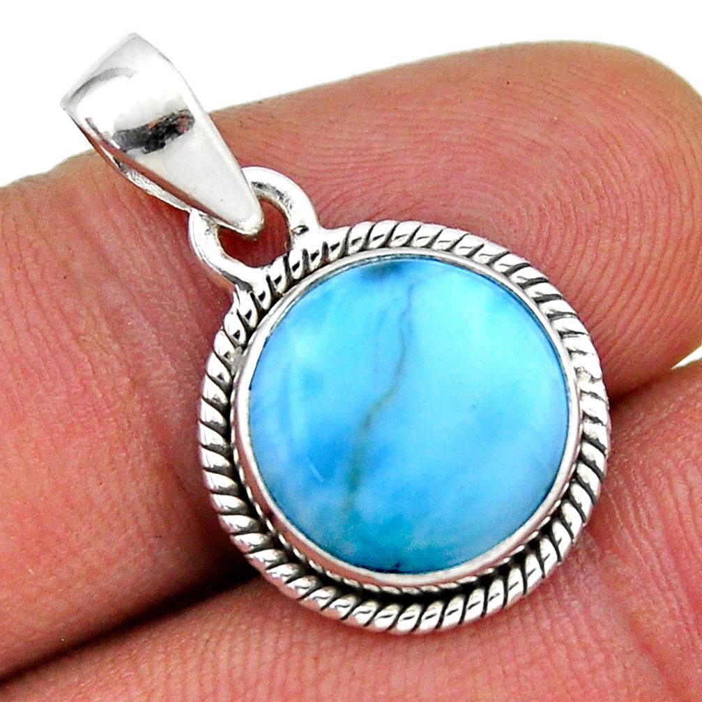 5.87cts natural blue larimar round 925 sterling silver pendant jewelry n40922