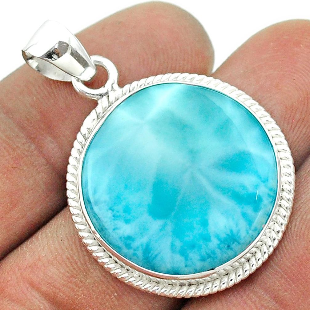 19.23cts natural blue larimar round 925 sterling silver pendant jewelry t56466